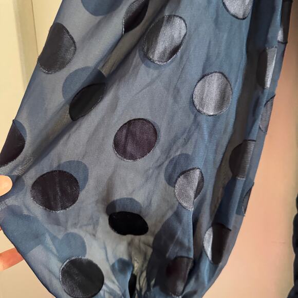 New For Love & Lemons Lula Mini Dress Blue Polka Dot Ruched Cut Out Zip Sz M - Picture 6 of 12